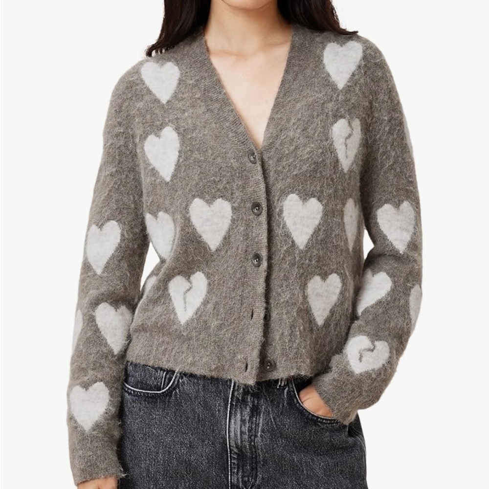 NWOT Allsaints Amora cardigan hearts heart wool blend sweater